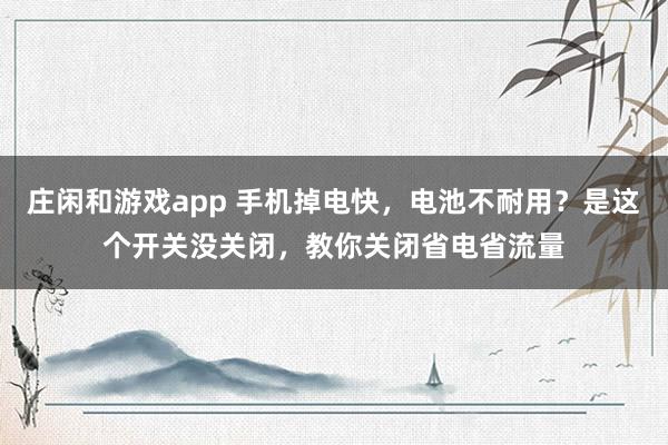 庄闲和游戏app 手机掉电快，电池不耐用？是这个开关没关闭，教你关闭省电省流量