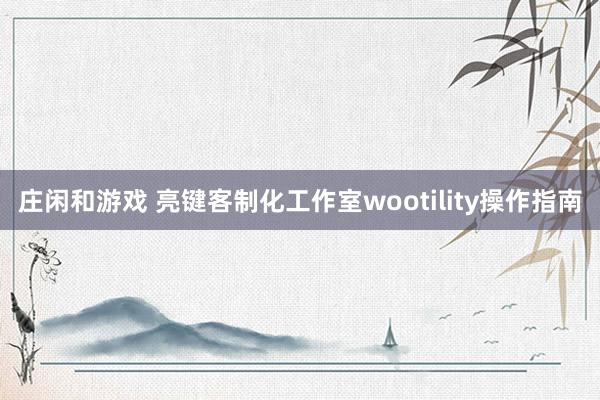 庄闲和游戏 亮键客制化工作室wootility操作指南