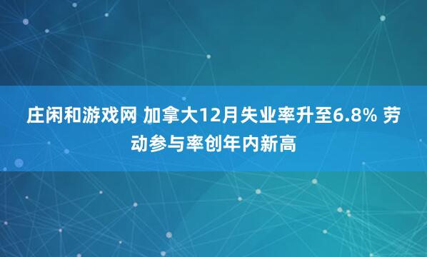 庄闲和游戏网 加拿大12月失业率升至6.8% 劳动参与率创年内新高