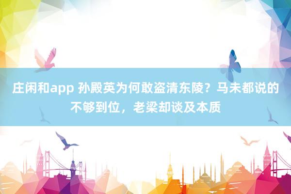 庄闲和app 孙殿英为何敢盗清东陵?马未都说的不够到位,老梁却谈及本质