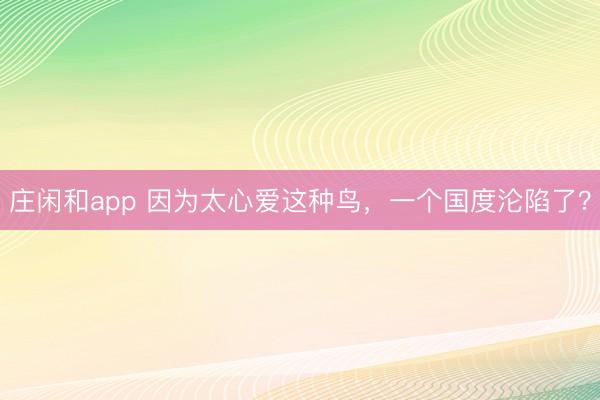 庄闲和app 因为太心爱这种鸟，一个国度沦陷了？